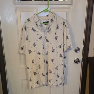 Polo by Ralph Lauren Cream and Blue Polo Shirt Size XL